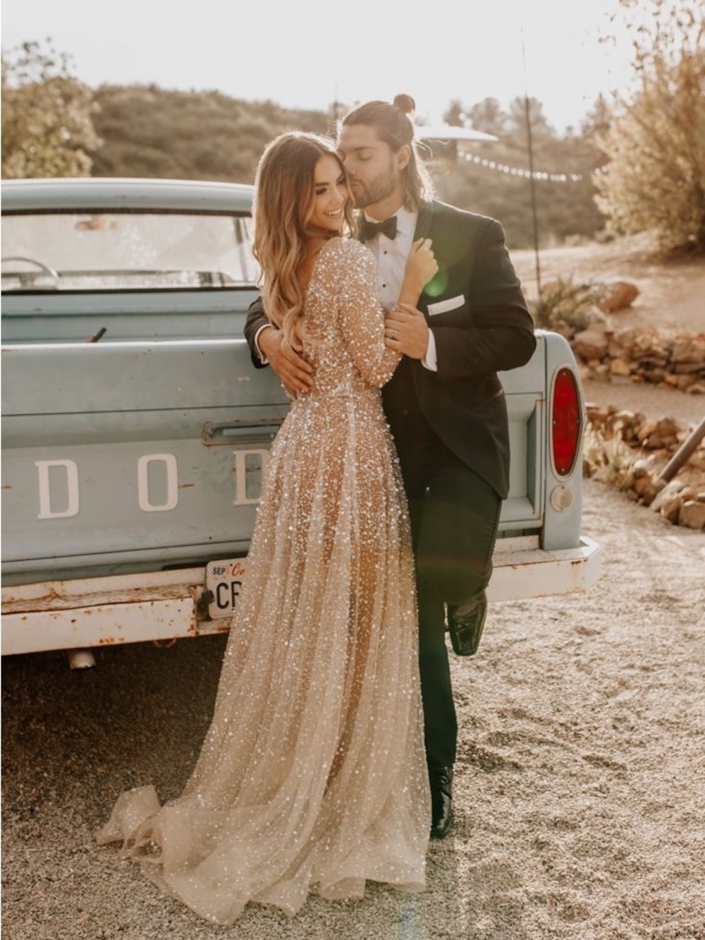 Gold sequin sheer wedding dress